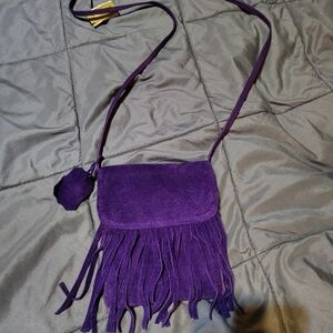 Purple Fringe Crossbody Bag. Suede...New